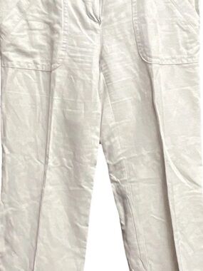 The Limited Women's Beige Solid Flat Front Pants Linen Cotton Zip Button Pockets